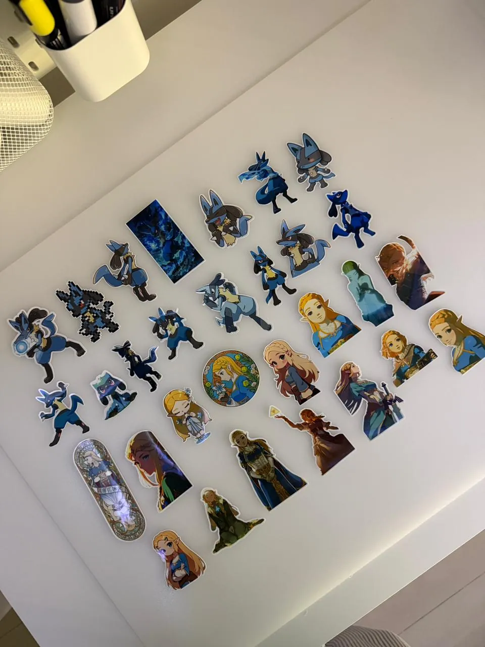 Stickers de The Legend of Zelda (Zelda, Link) y Lucario de Pokémon en vinil